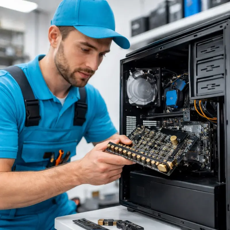 Мастер устанавливает звуковую карту на ПК в Шелехове